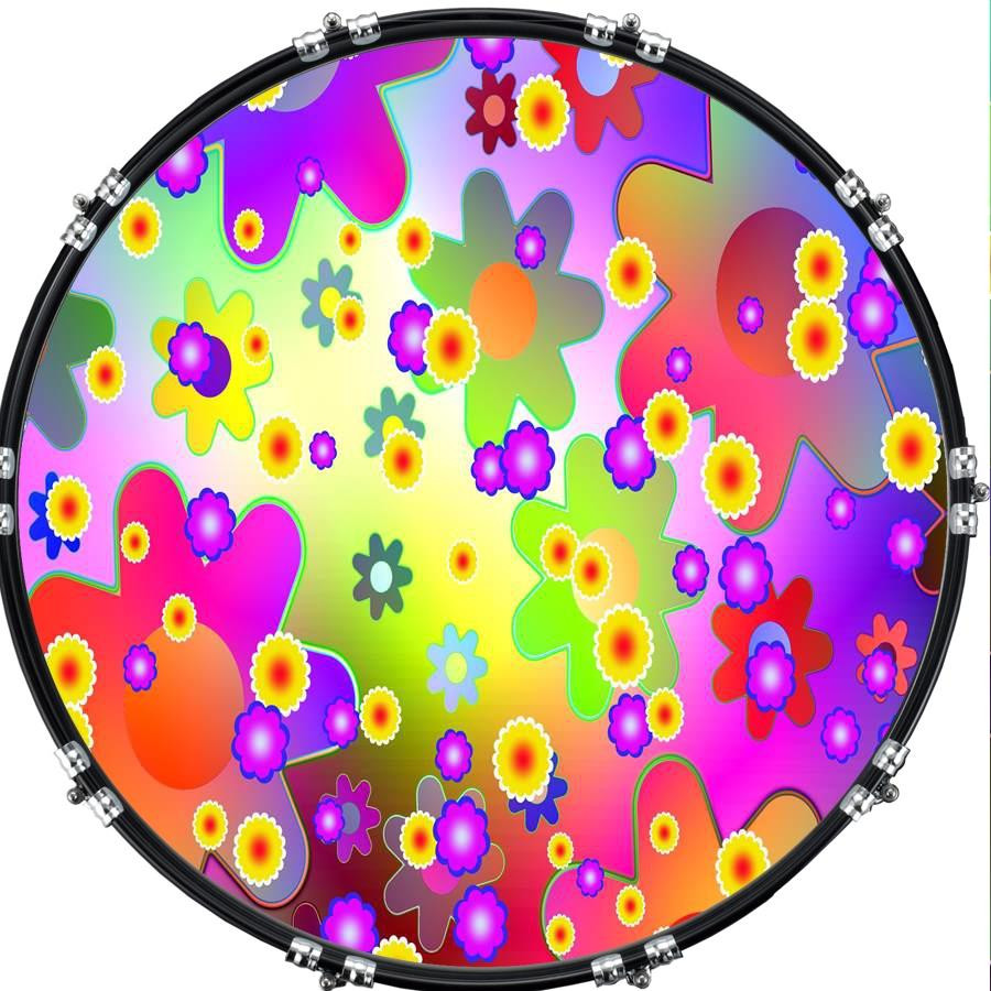 20" Custom Bass Kick Drum Front Head Graphical Flower Power 3