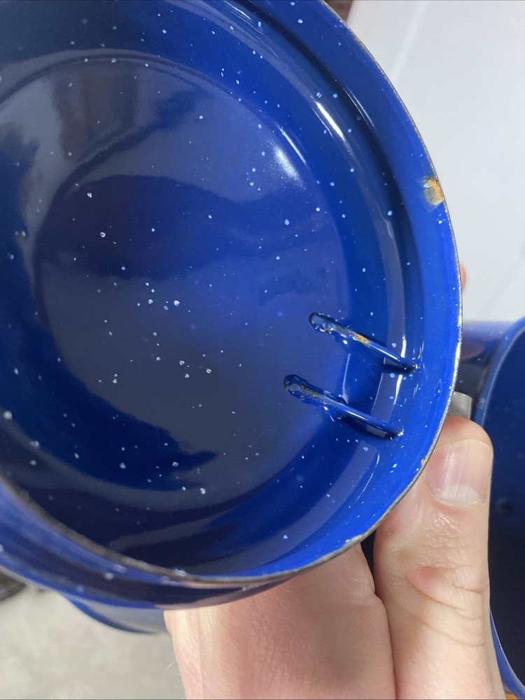 CAMPING COFFEE POT BLUE Vintage Enamelware Speckleware 10” Graniteware