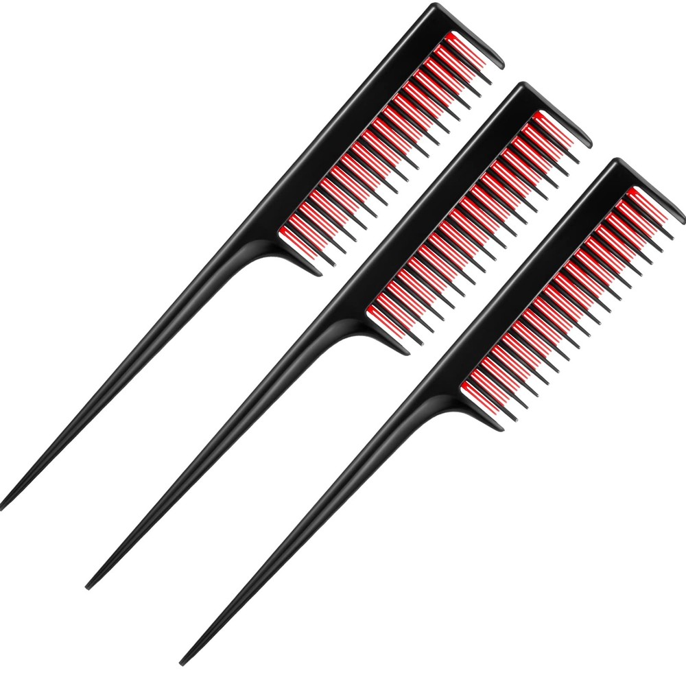 3 PCS Triple Teasing Comb Plastic Rat Tail Heat Resistant Black Red