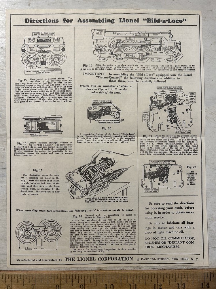 Directions for Assembling Lionel Bild-a-Loco