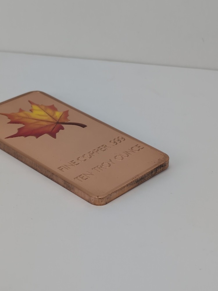 Fine Copper 10 Troy Ounces Colorized Maple Leaf, Copper Bar