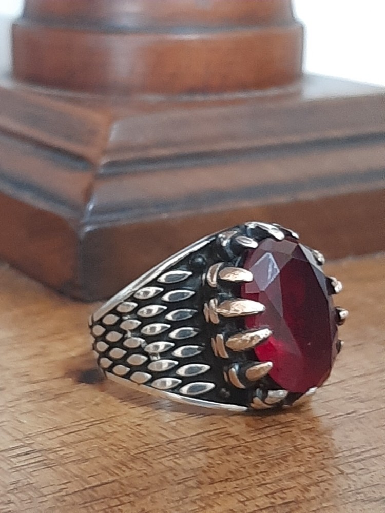 Men 925 Silver Ring Solitaire Ruby Spinel Ring Man Sterling $