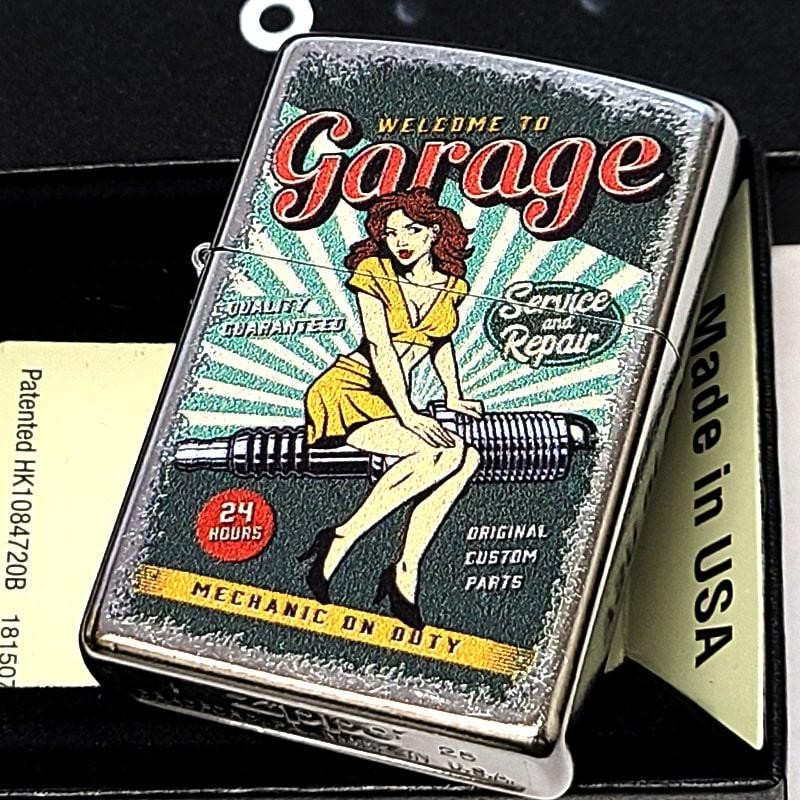 Zippo Garage Woman Silver Street Chrome One Sided Processing Lighter Regular