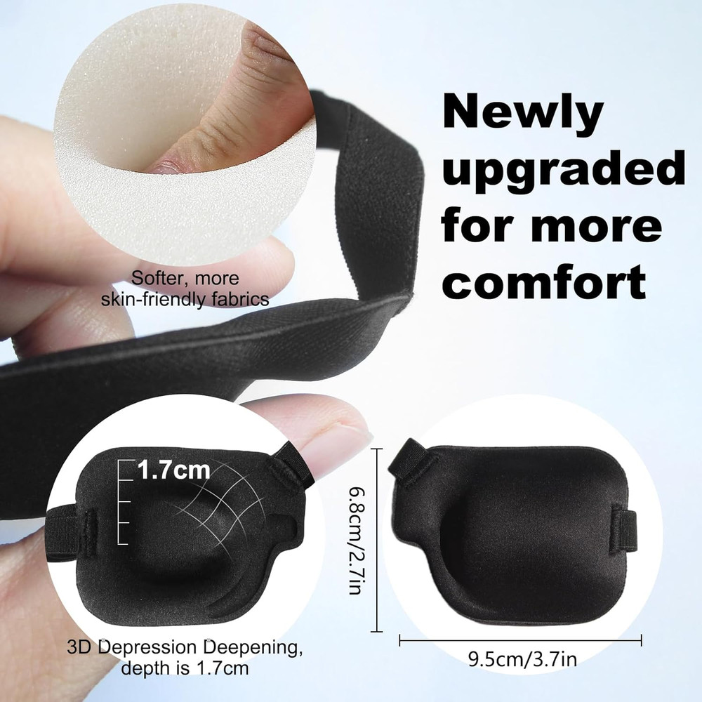 2Pcs 3D Eye Patches for , Adjustable Eyepatch,Black(Left)