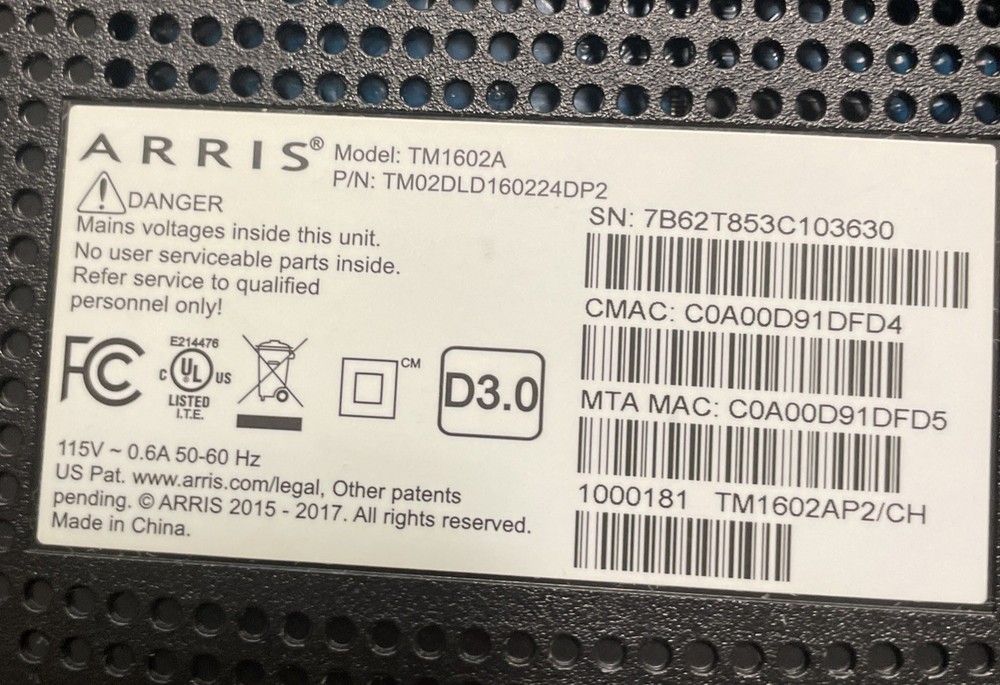 Arris TM1602 Cable Modem