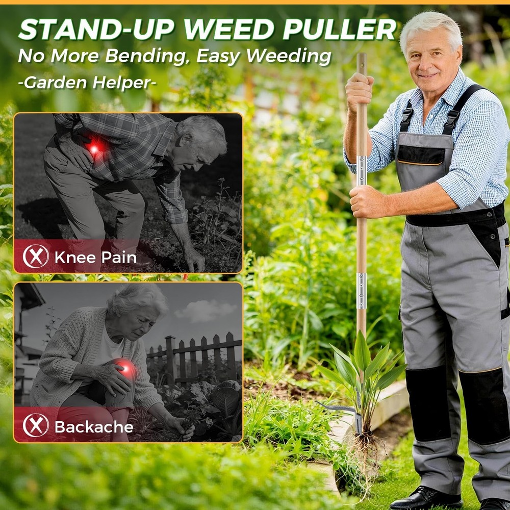 Weed Puller Tool, Stand Up Heavy Duty Root Removal Tool with 4-Claw Head & Lo...