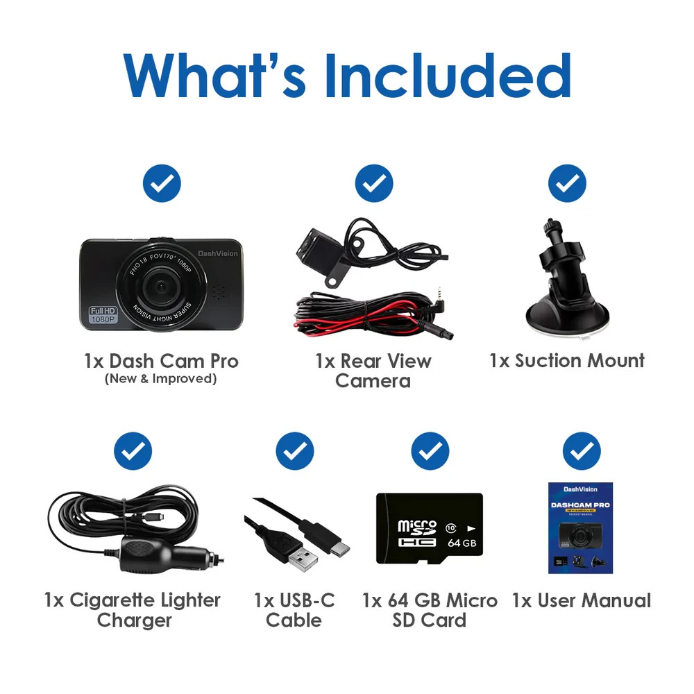 Dash Cam Pro New & Improved Dual Camera 170° Night Vision G-Sensor