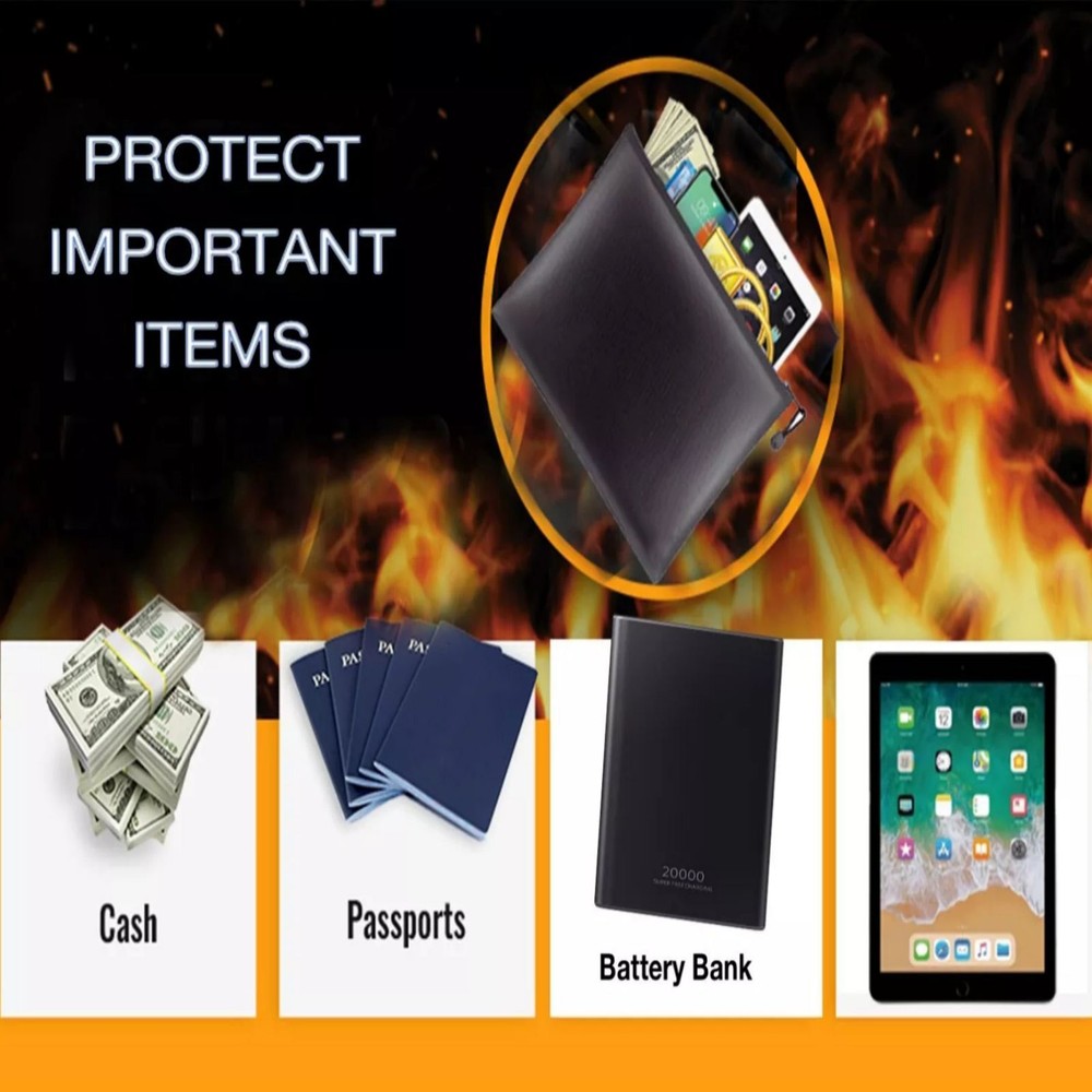 1 PC Fireproof Waterproof Document Envelope File Folder Cash Pouch Document Bag