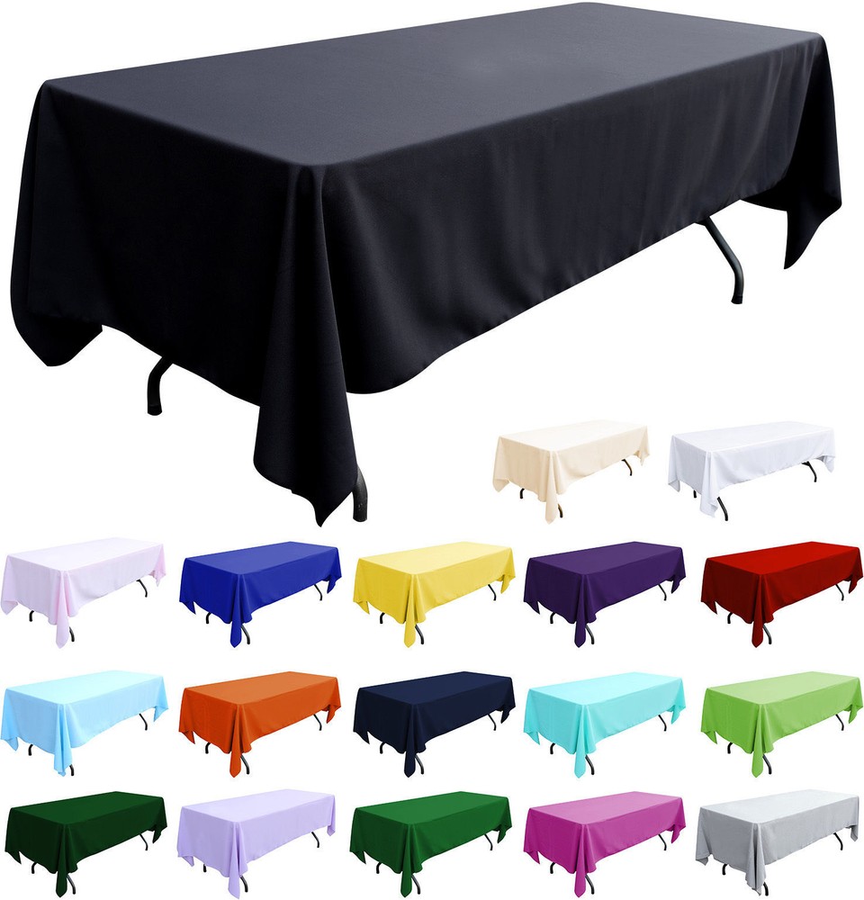 24 Tablecloths 60"×102" Rectangular 20 Colors 100% Seamless Polyester Made USA