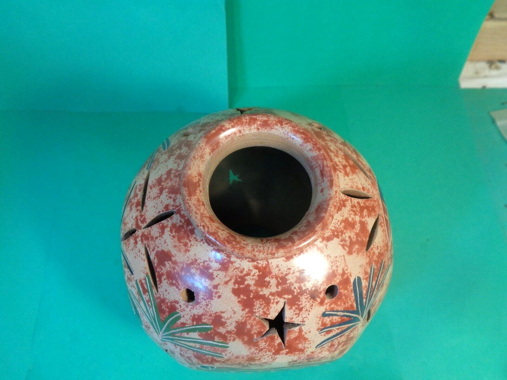 Pottery Tropical Pattern Tea Light/Candle Globe, Brazil (Used/EUC)