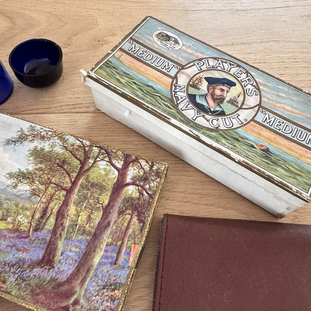 Vintage Curios Boxes Tin Glassware Collectables Assorted As Found