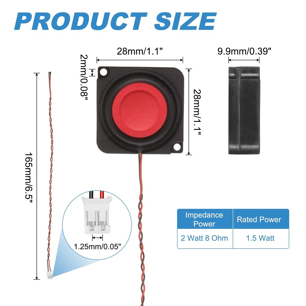2W 8Ω Mini Speaker, 4PCS Full-Range Portable Micro Loudspeaker, Black Red