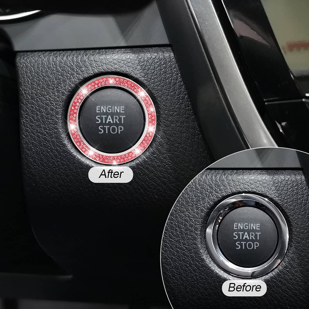 Car Bling Crystal Rhinestone Engine Start Ring Decals, 2 Pack Push Start Button