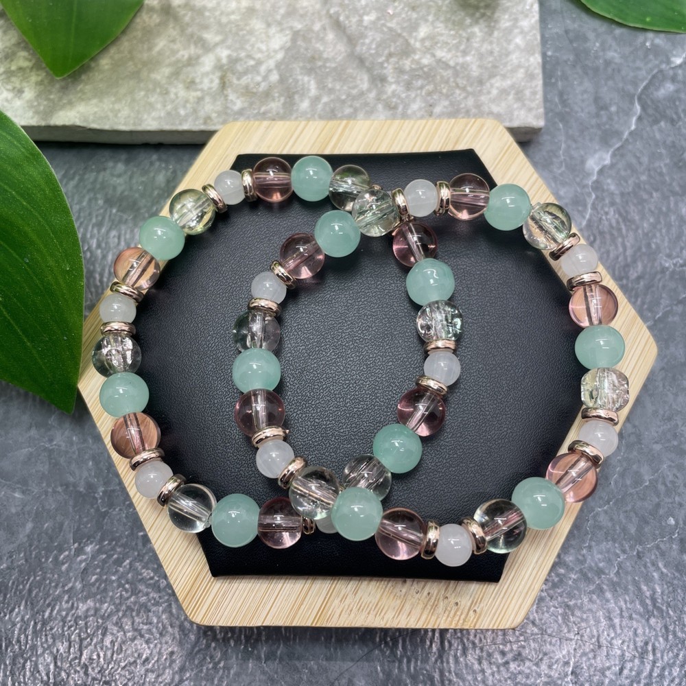 2 PC Handmade Bead Beaded Stackable 7” Plus Stretch Bracelet New C1416