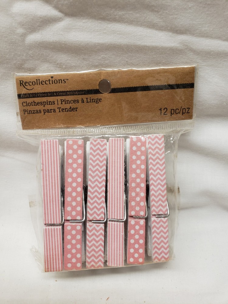 Pink Patterned Clothes Pins Set of 12