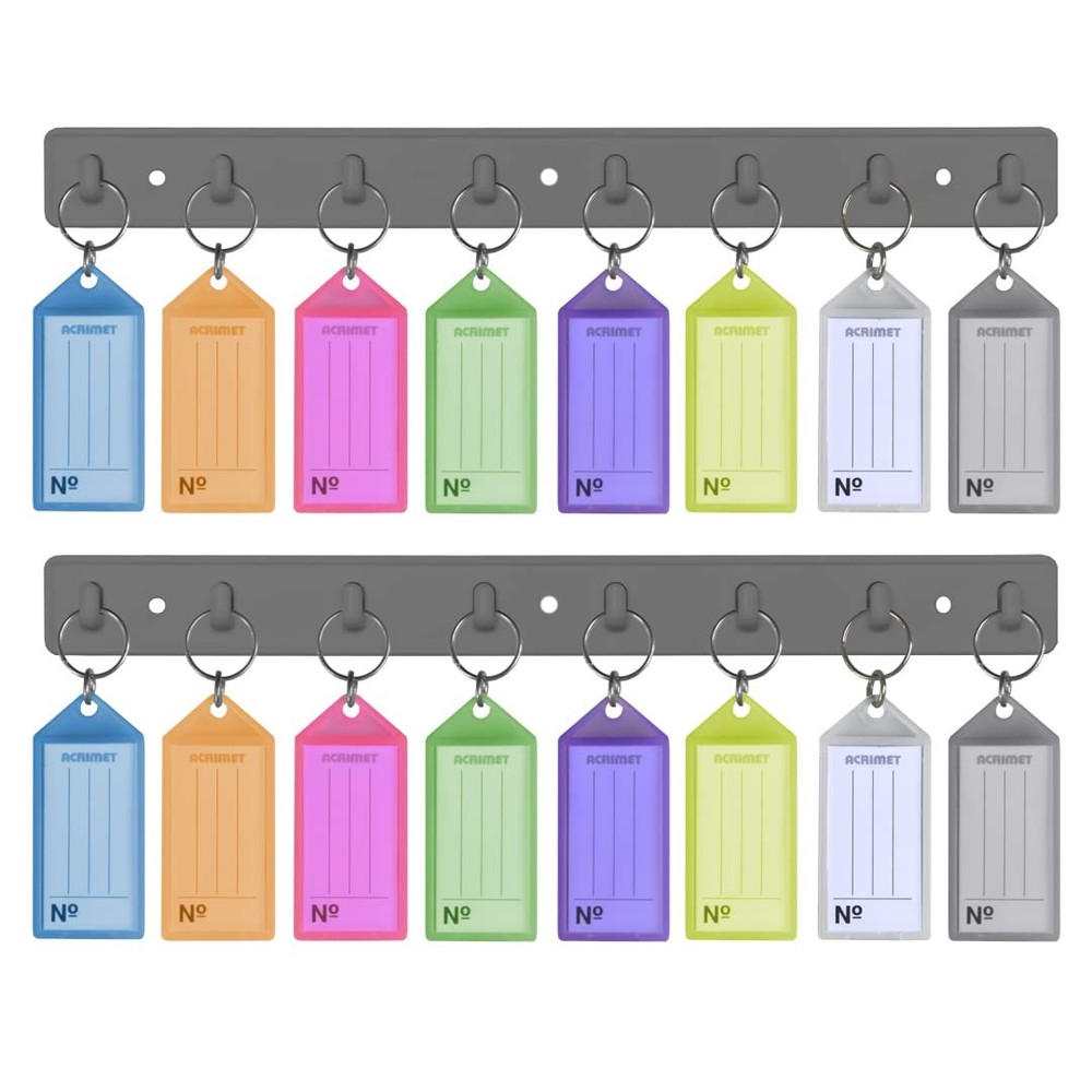 Acrimet Key Tag Rack w/ 8 Keyring Tags (Self-Adhesive Key Storage Rack) (2 Pack)