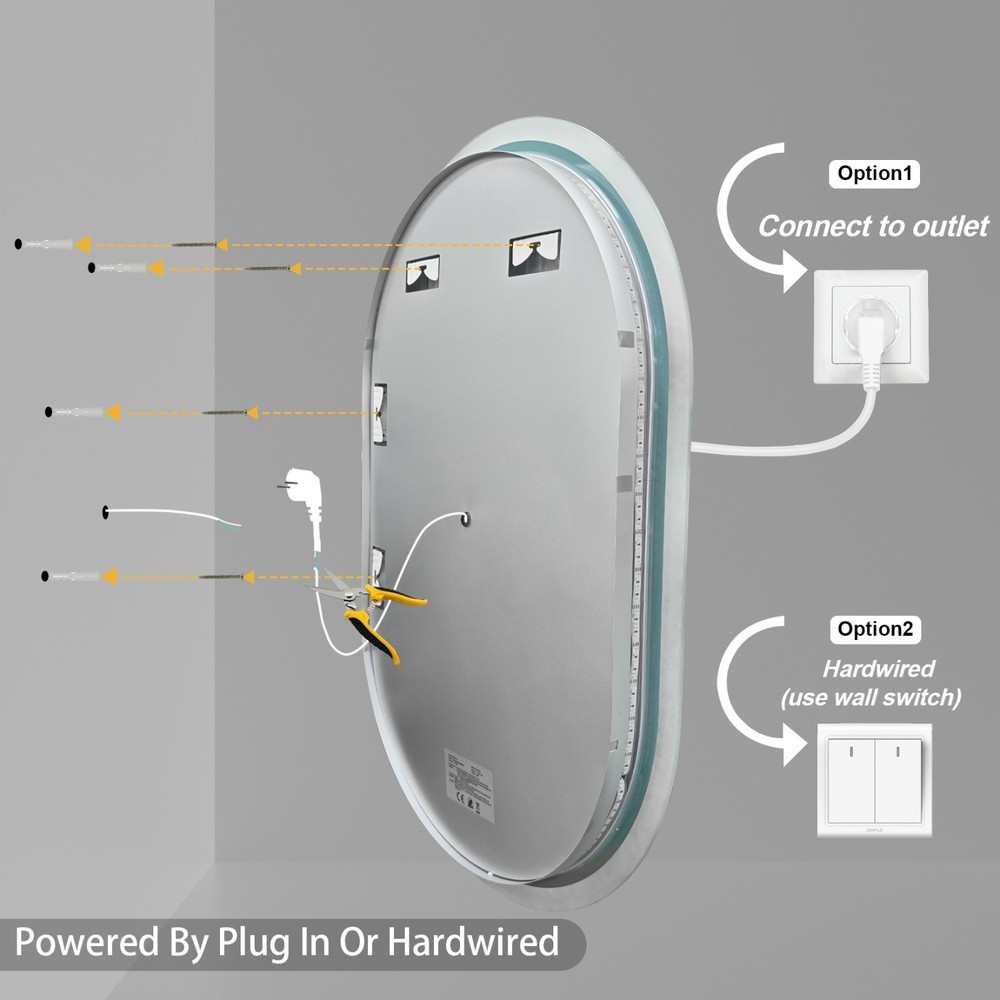 35'' Oval LED Bathroom Mirror w/ Touch Sensor Backlight Wall Vanity Mirror Defog