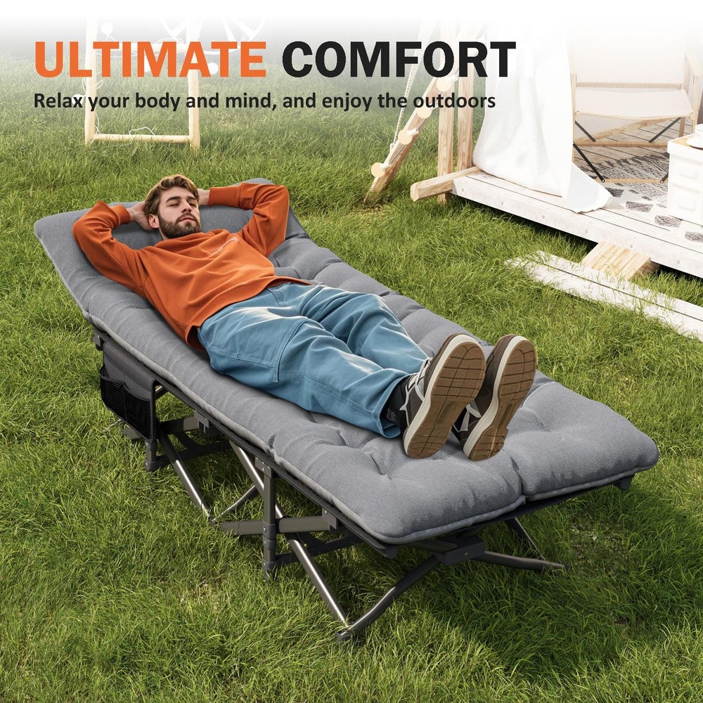 Camping Cot for Adults with Cushion Comfortable, Portable Folding Bed for Sle...