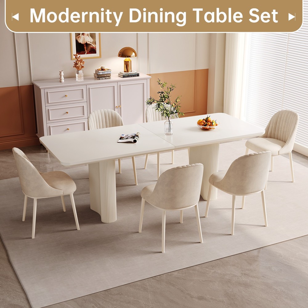 79"Modern Dining Table for 4-8 Cream White Kitchen Table Dining Room Table