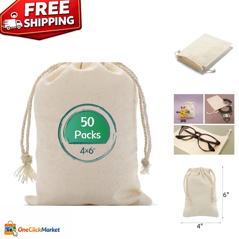 Soft Durable 4x6 Cotton Fabric Drawstring Bags - 50 Pack for Special Occasions