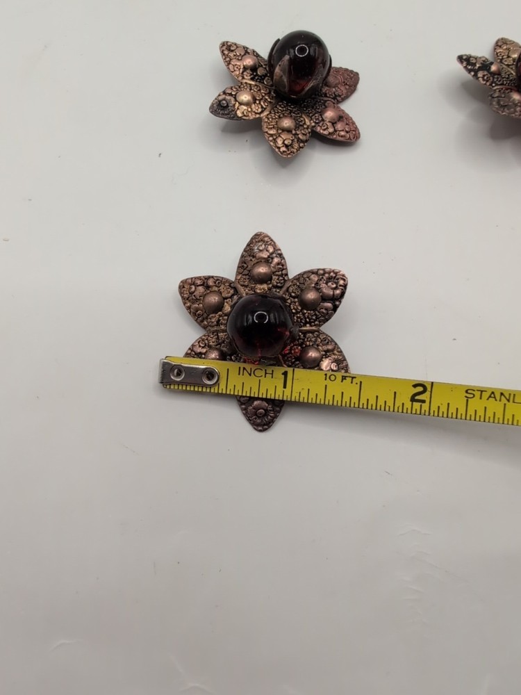 Antique Copper & Red Glass Star Shaped Buttons