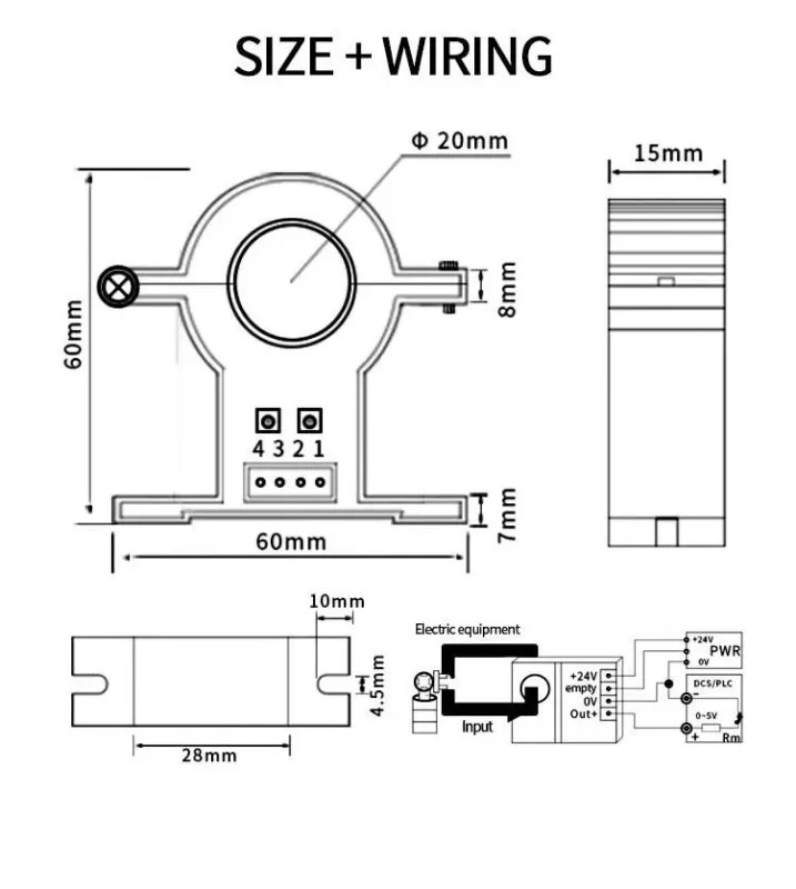 Current Transmitter Open Loop Split Core AC DC 50A 100A 500A 1000A Hall Sensor