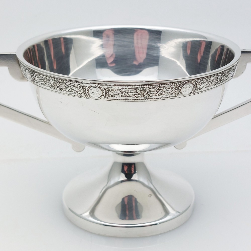 Celtic Lindisfarne Pattern Silver Plated Low Trophy Cup - Vintage