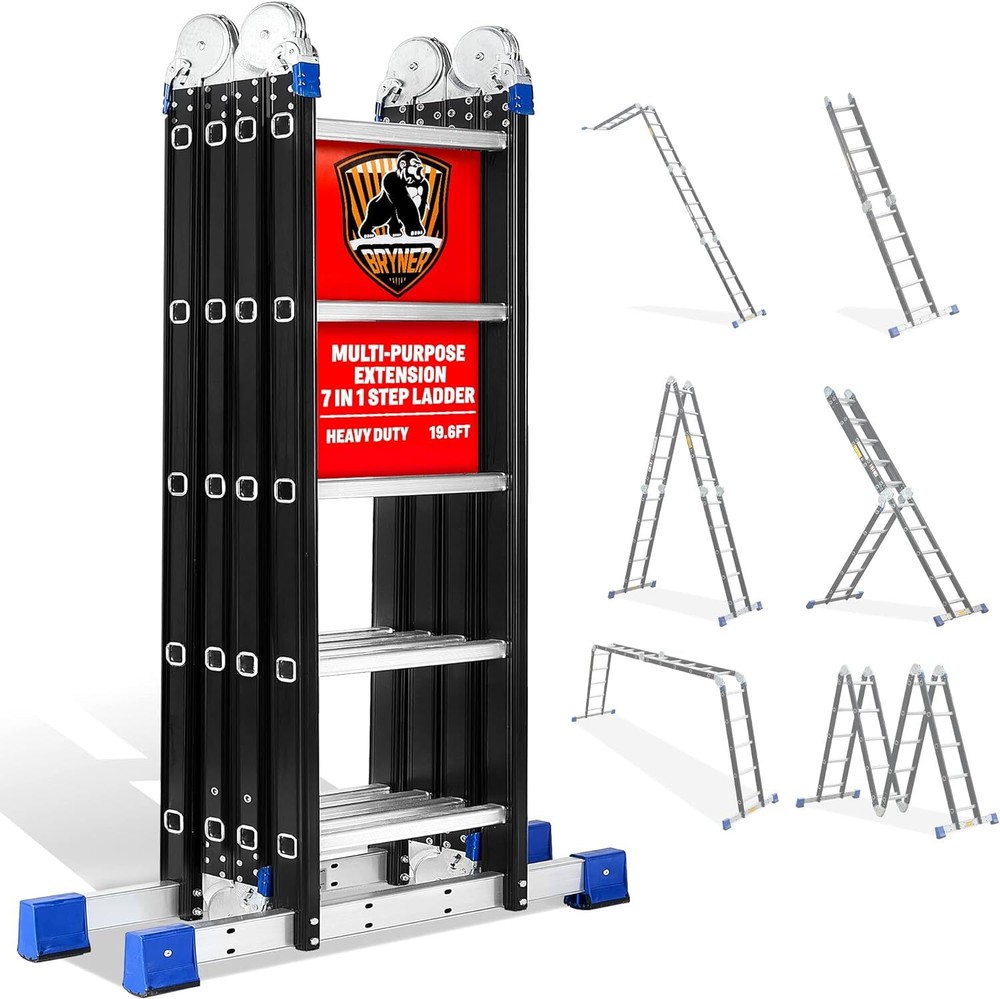 Bryner Folding Step Ladder,19.6ft ,7in1 Multi-Purpose Folding  Extension Ladders