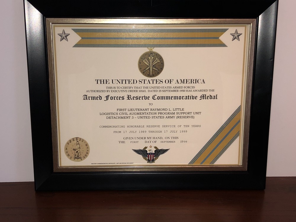 ARMED FORCES RESERVE COMMEMORATIVE MEDAL CERTIFICATE ~ Type 1