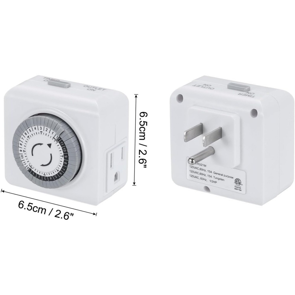 2 Pack 110-125V 3-Pin Outlet Timer For Lamp Control 24-Hour Programmable Switch