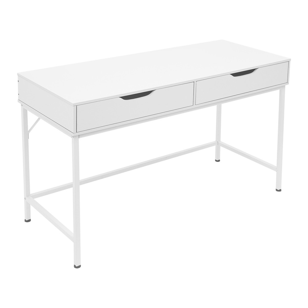 Computer Desk with 2 Drawers & Metal Frame Modern Study Writing Office Table