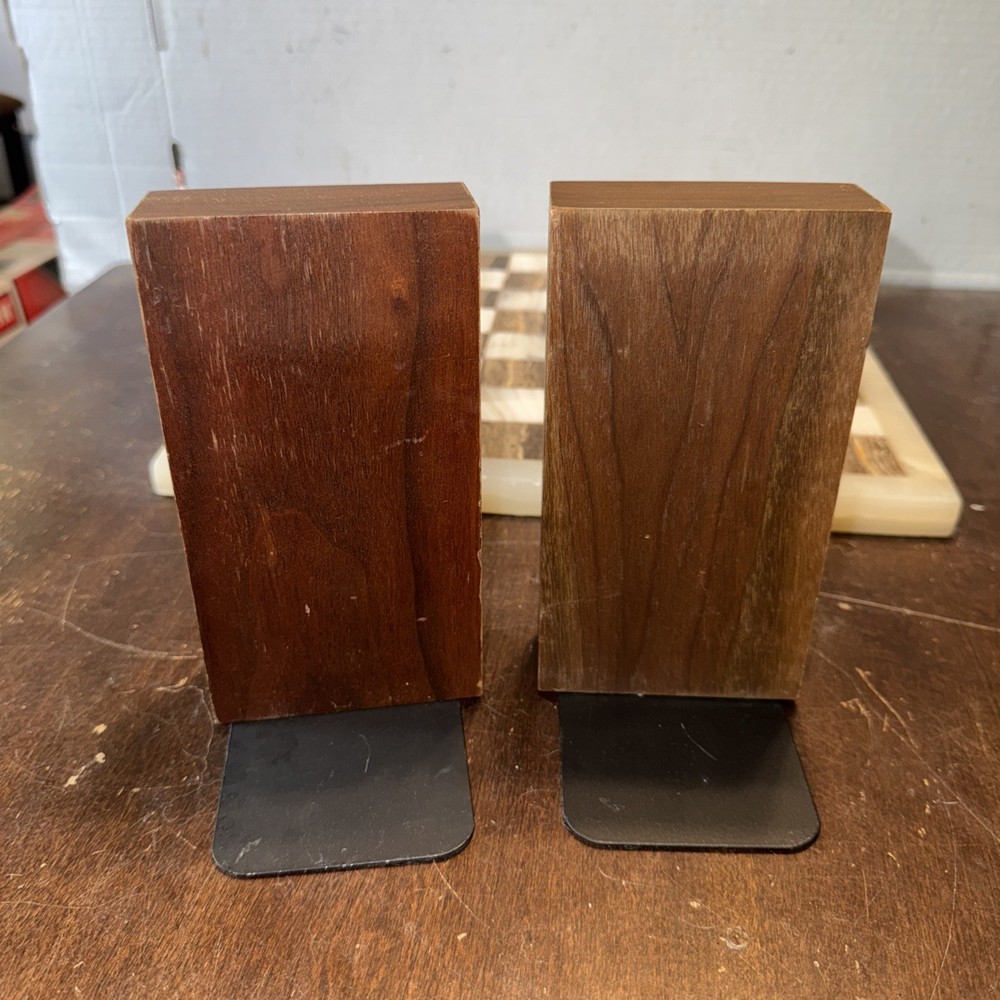 Vintage Solid Walnut Bookends Pine Cedar Tree Laser Craft Engraved 1970s Wood