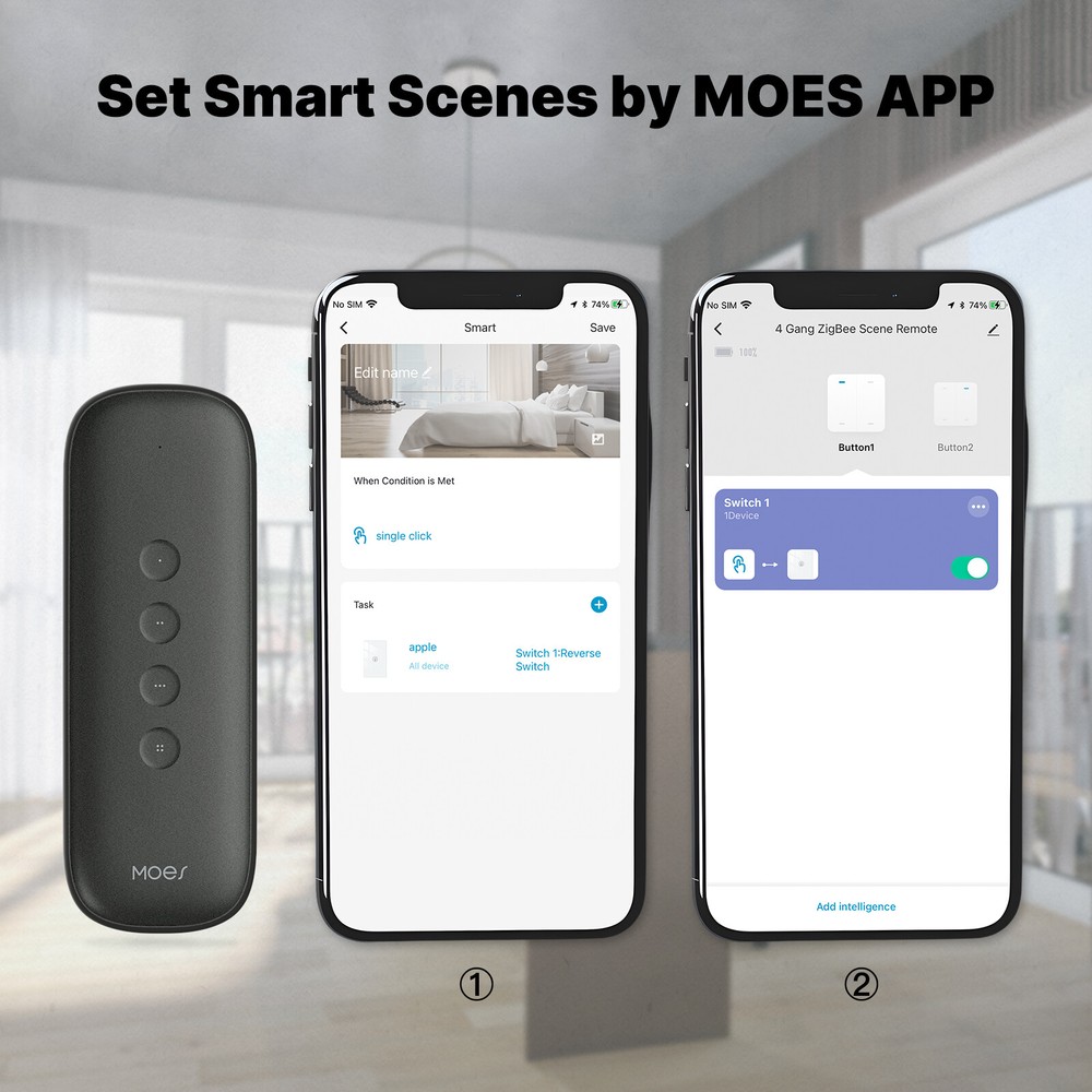 MOES ZigBee Smart Wireless 12-Scene Switch 4-Button Portable Remote Control APP