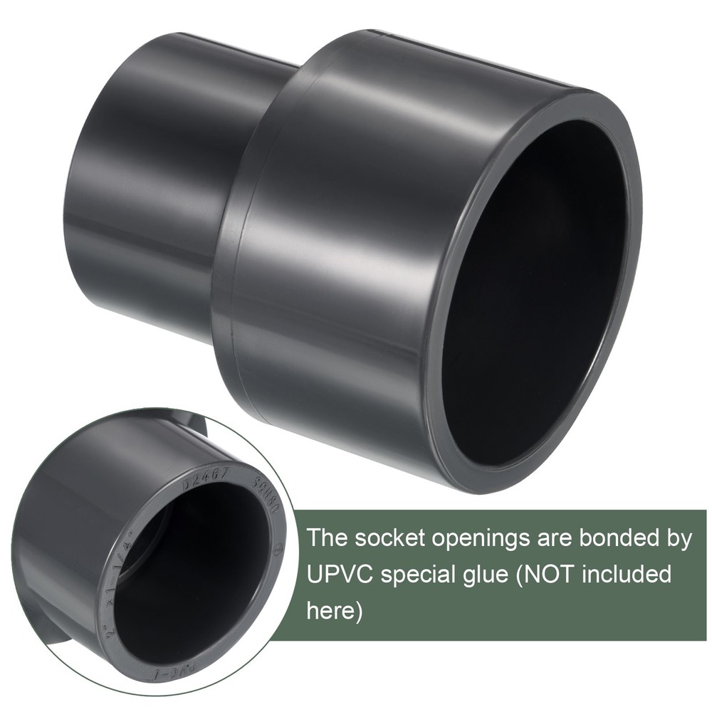 2 Pcs UPVC Reducer Fitting Great for Kitchen, Sink (Gray, 2" x 1-1/4")