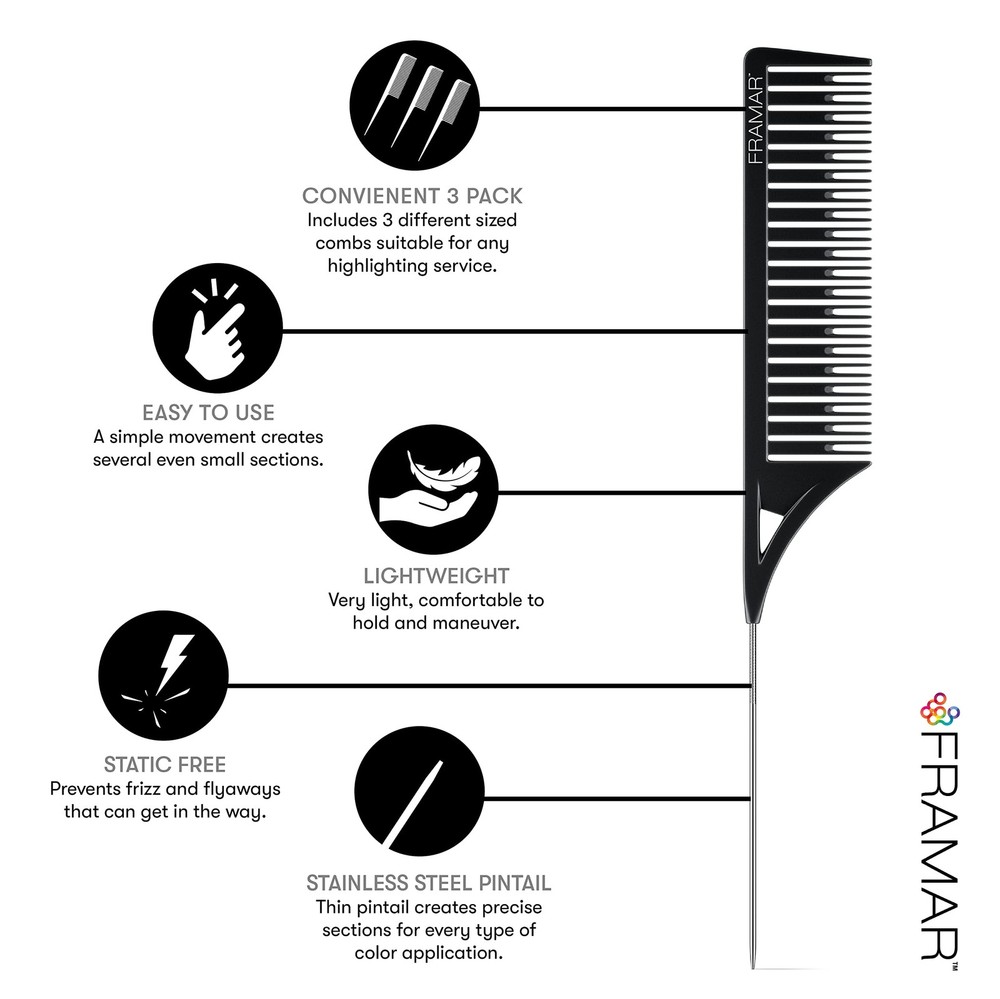 FRAMAR Dreamweaver Highlight Comb Set - Professional Regular, Black