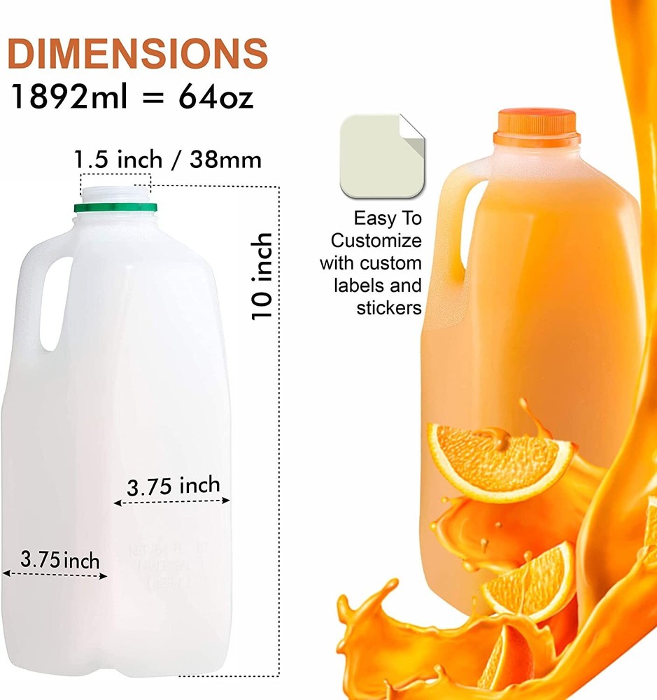 [ 5 Pack ] Empty Plastic Juice Bottles with Tamper Evident Caps 64 Oz.