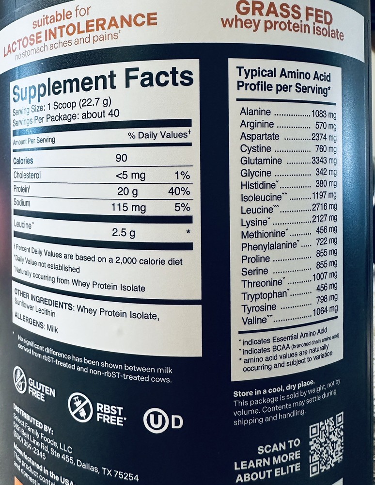 Elite Whey Isolate Unflavored 12 LBS