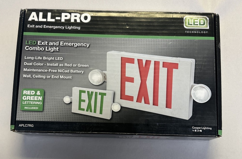 ALL-PRO,APLC7RG,EXIT AND EMERGENCY COMBO LIGHT NEW