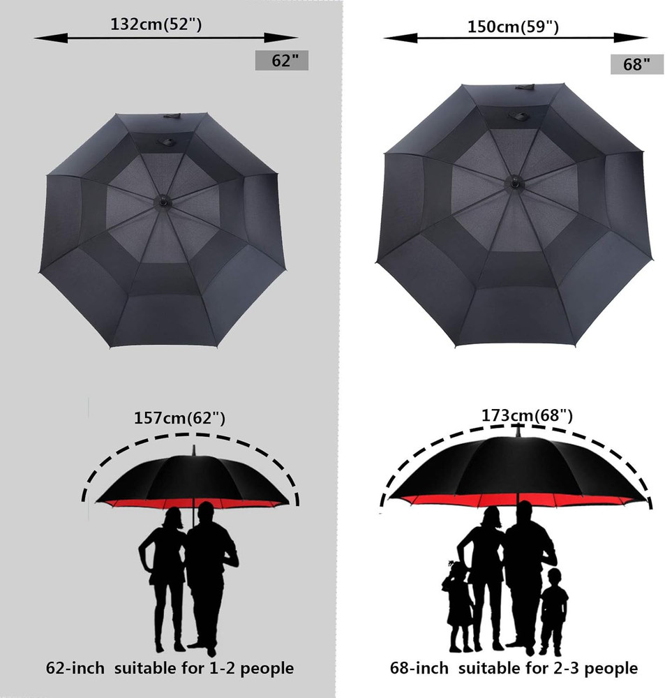 6 Pack Golf Umbrella 62/68 Inch Large Oversize Double Canopy Vented Automatic Op