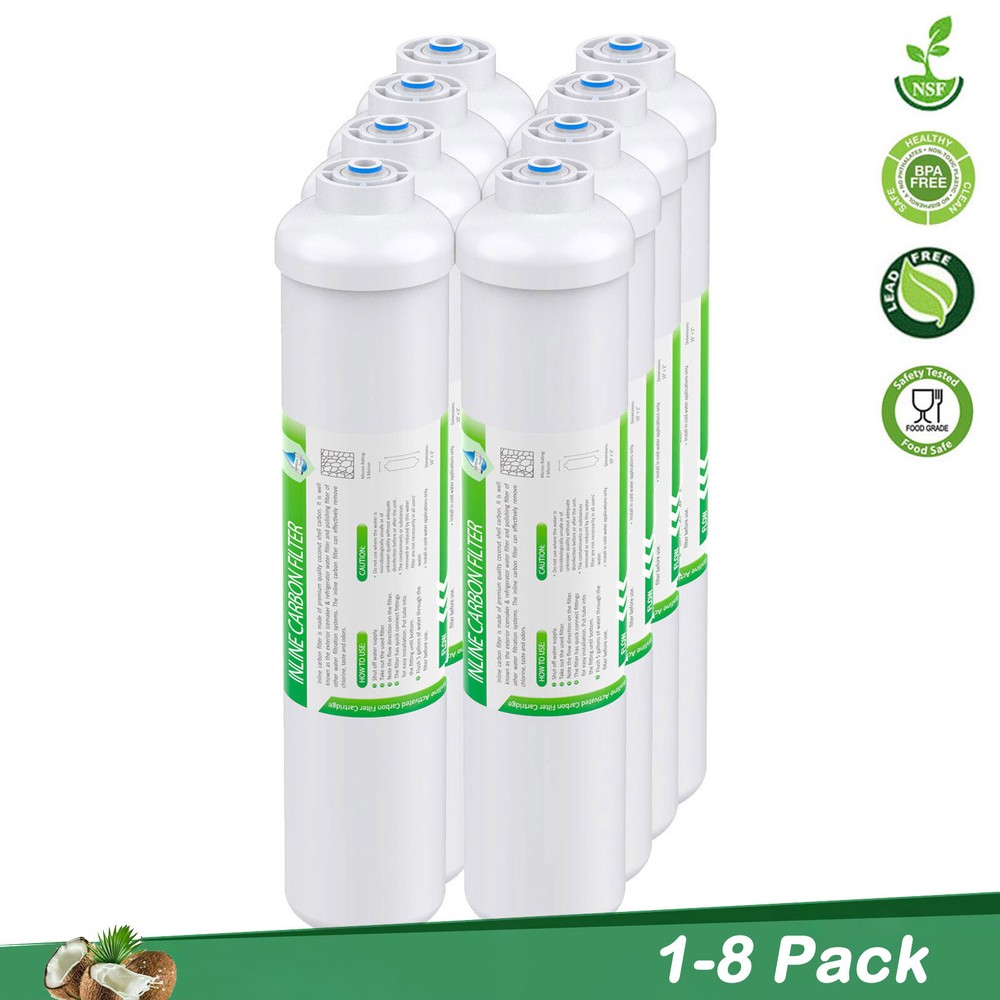 1-8Pack Inline T33 Post Carbon Water Filter Replacement 1/4" QC for Refrigerator