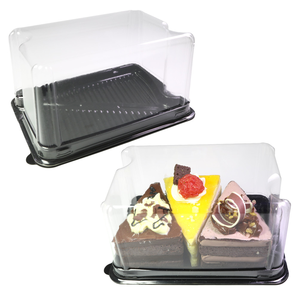 50/100pcs Rectangular Cake Display Plastic Containers w/ Black Base & Clear Lid