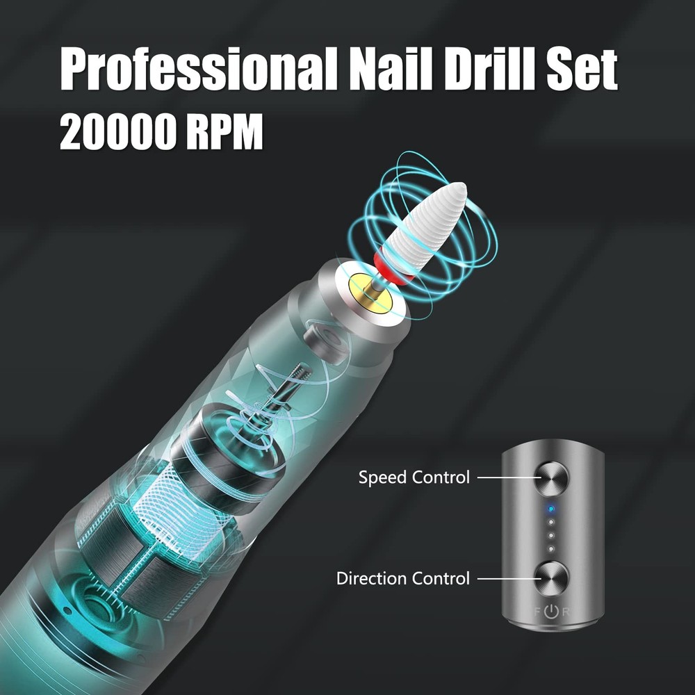 Nail Drill Machine Professional, Rechargeable Cordless Nail File with Bits Ki...
