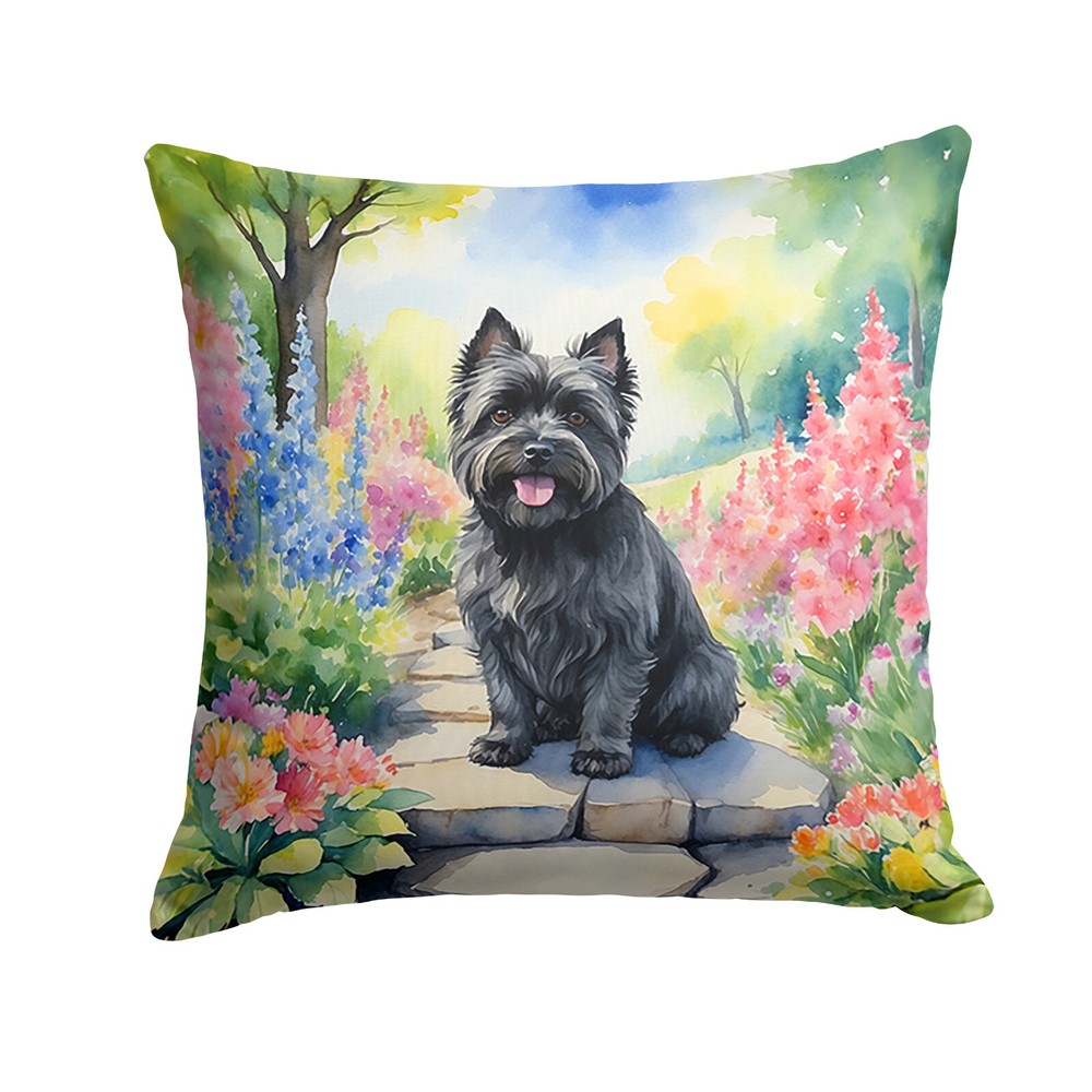 Cairn Terrier Black Spring Garden Path Throw Pillow