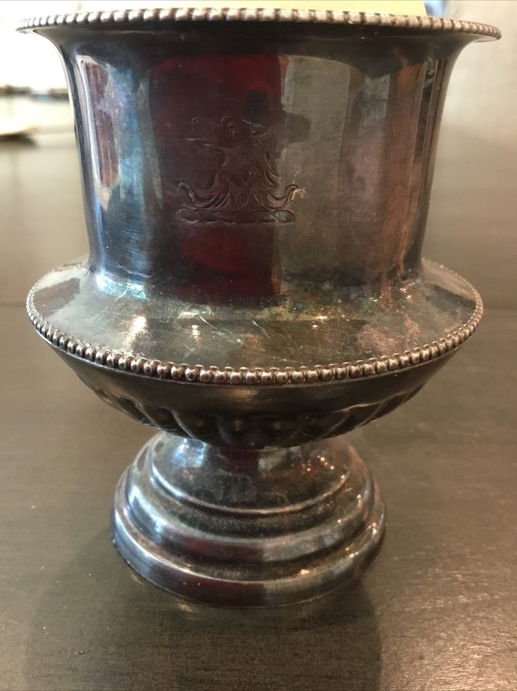 Antique Engraved Phoenix Bird Silverplate Egg Cup Hallmark 44DD