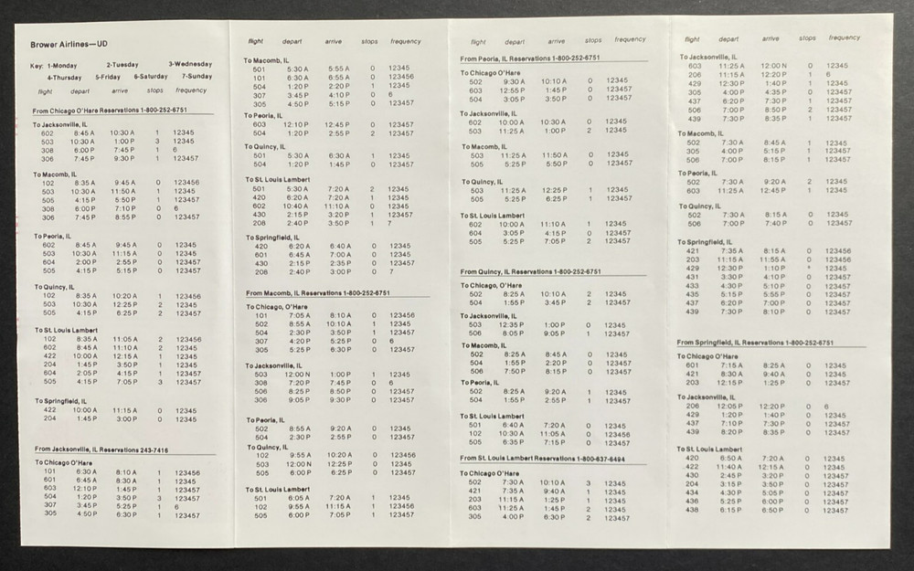 Brower Airways Timetable Effective October 15, 1979