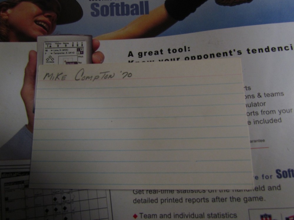 Mike Compton autographed index card