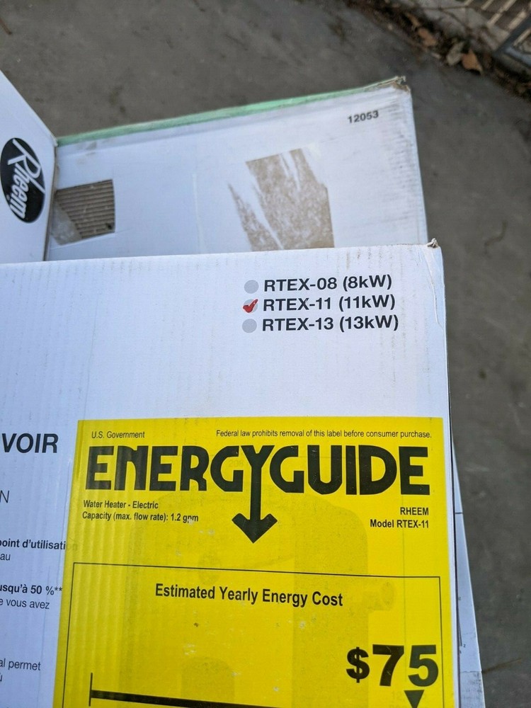 Rheem Rtex-11 208/240Vac, Both Electric Tankless Water Heater, General Purpose,