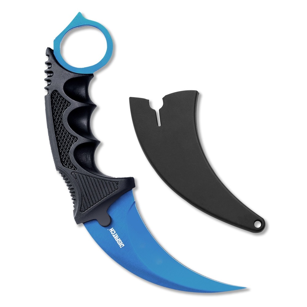 7.5" Tactical Karambit Throwing Knife - Fixed Blade, Hard Sheath Blue