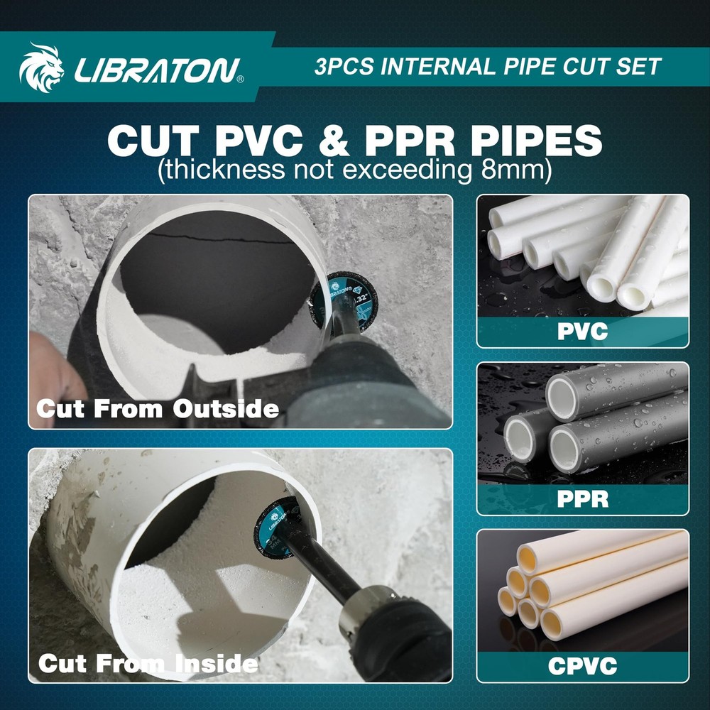 Inside Pipe Cutter for PVC Pipe, Internal Plastic Cutter Plumbing Tools Set w...