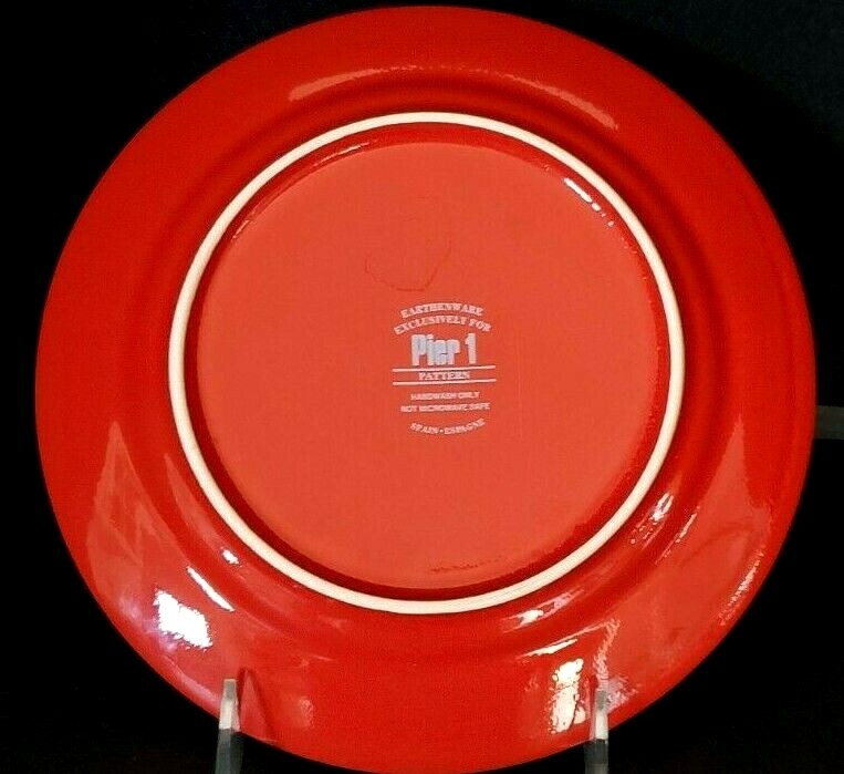 PIER 1 RED PATTERN EARTHENWARE SALAD PLATE MADE IN SPAIN 8 3/8"